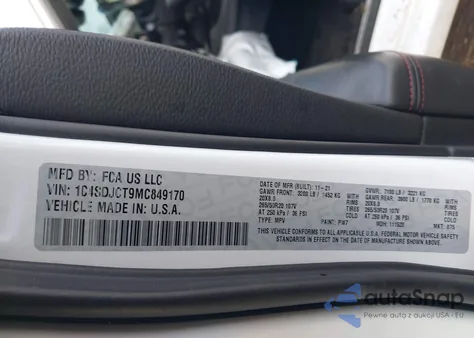 2021 Dodge Durango R/T Awd z USA, uszkodzony, nr VIN 1C4SDJCT9MC849170